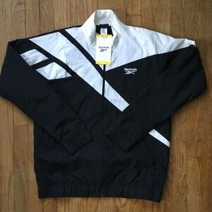 Vintage Reebok Men's Black and White Windbreaker